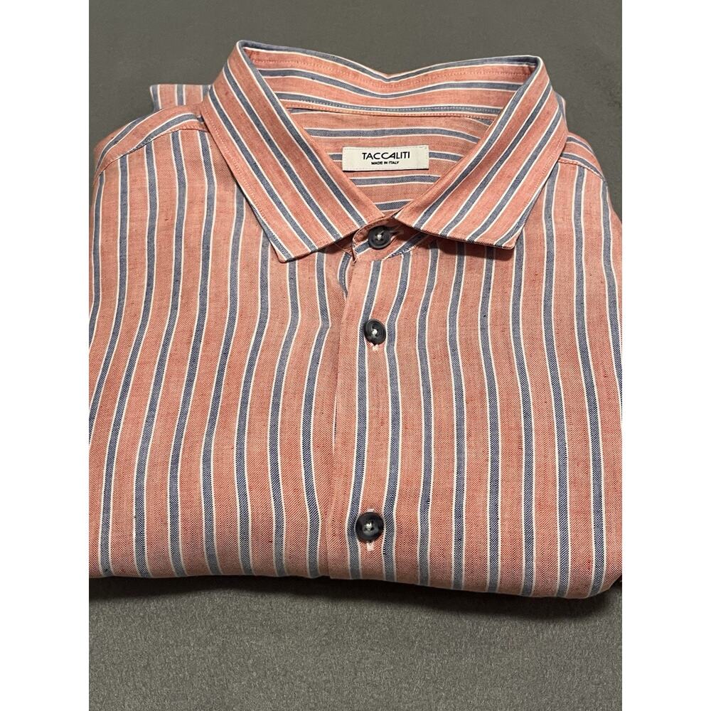 Taccaliti Long Sleeve Dress Shirt Mens XL Coral / Blue Stripe Pre-Owned